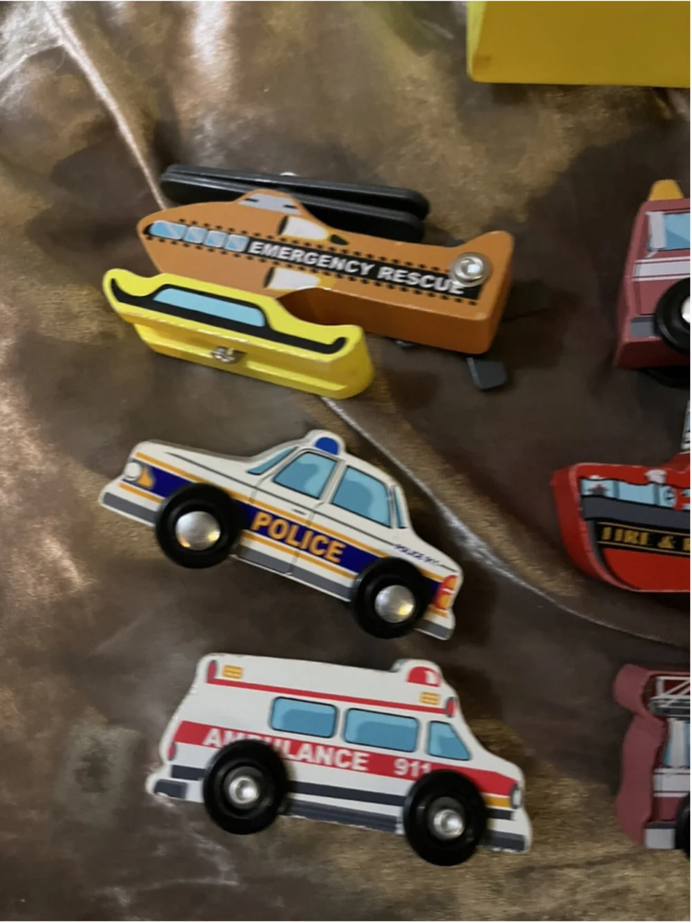 Melissa & Doug Wooden Rescue Vehicles Firetruck Police Car Educational Toy